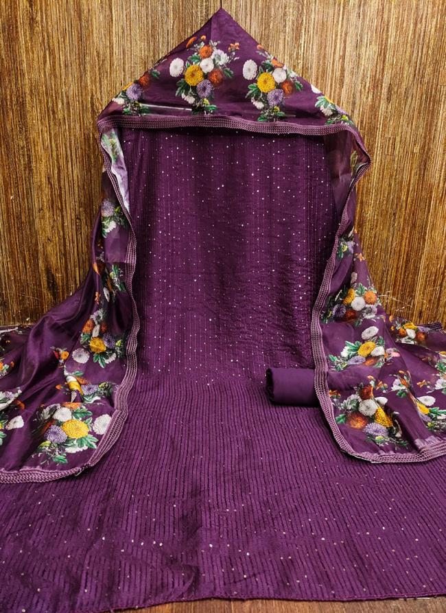 Chanderi Purple Festival Wear Croset Work Dress Material